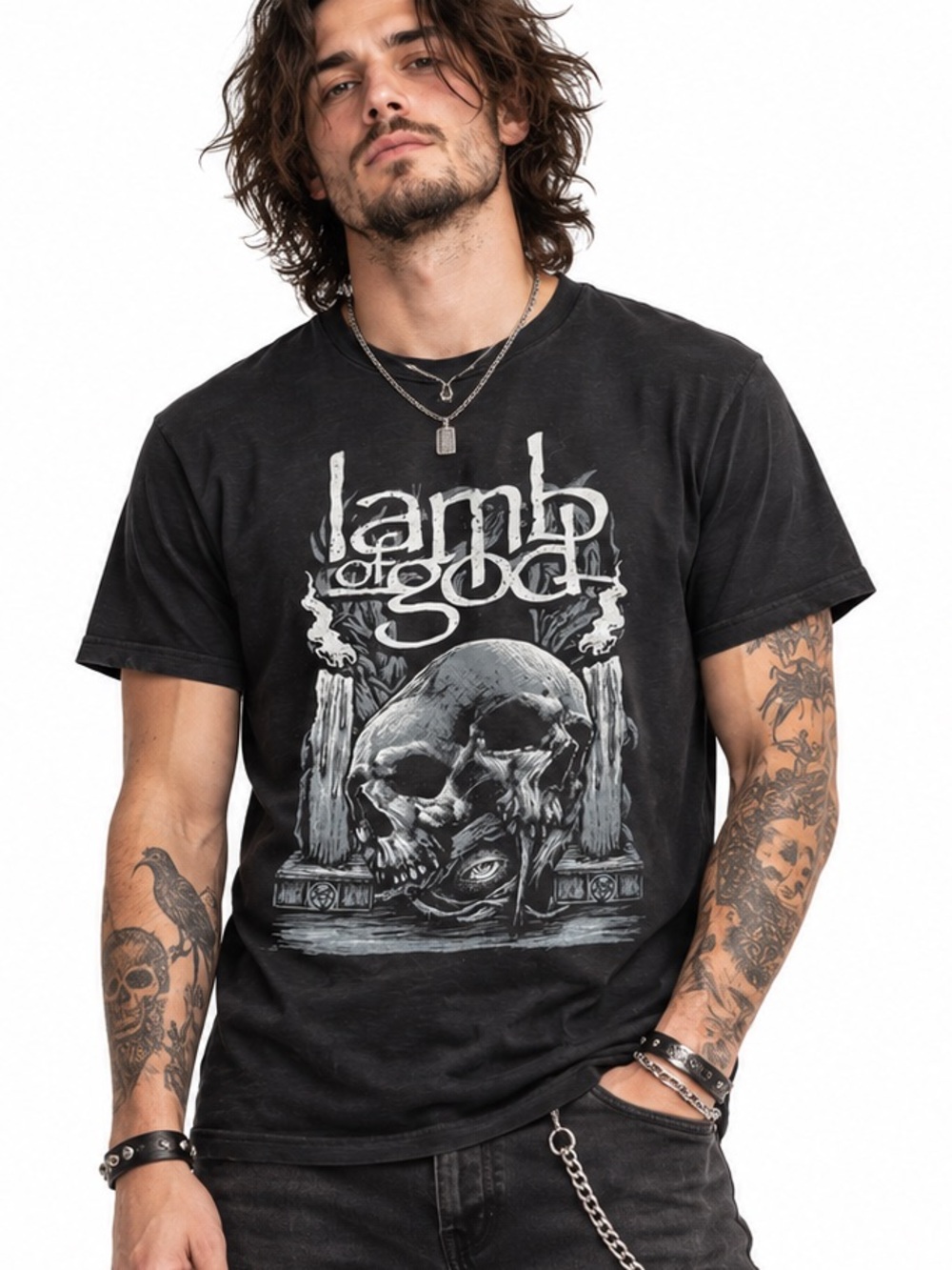 Lamb of God Band T-Shirt Men’s Medium Black Skull Graphic Metal Tee